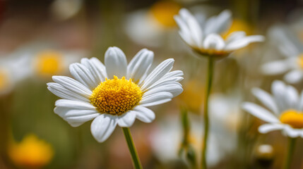 Obraz premium A cheerful macro capture of a daisy center emphasizing intricate floral structure and bright natural beauty.