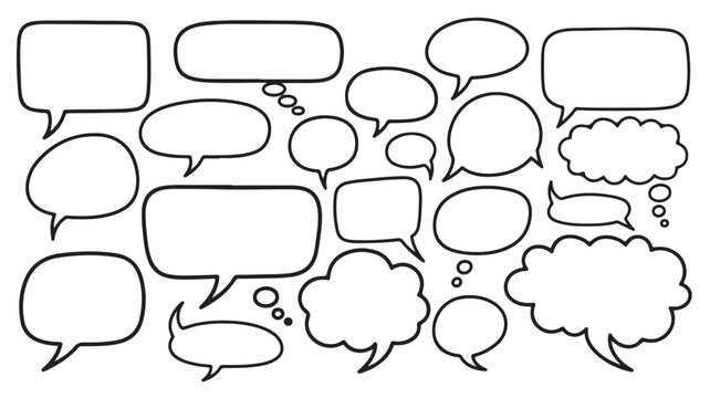 Collection of various blank speech bubbles and thought bubbles in different shapes and sizes for comic and dialogue illustrations