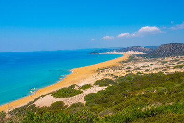 Panorama view of the Golden Beach is the best beach of Cyprus, Karpas Peninsula, North Cyprus.
