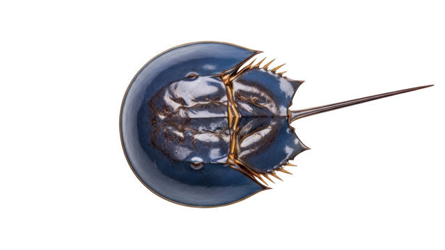 Isolated Horseshoe Crab in Studio Displayed in Detail with Intricate Shell, Body, Tail