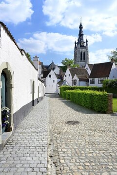 View to the St. Martins Church from the Saint Elisabeth Beguinage, Kortrijk, Flanders, Belgium