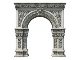 Obraz premium Ancient stone archway with intricate carvings and detailed patterns isolated on transparent background