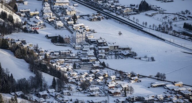 Snow-covered valley, Brixen im Thale, Tyrol, Austria