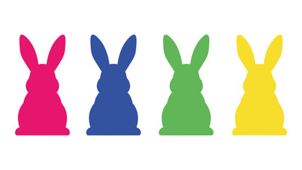 Obraz premium Colorful bunny silhouettes in a row on white background isolated on white background, Vector