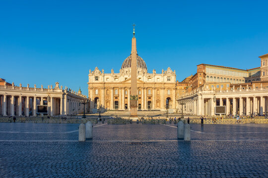 St. Peter's basilica and Egyptian obelisk on St. Peter's square in Vatican