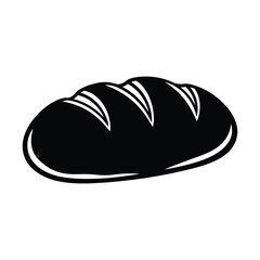 Minimalist black and white vector illustration of a fresh loaf of artisanal bread isolated on white background, perfect for bakery branding, menu design, and food industry graphics.