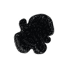 Abstract black ink scribble blob isolated on white background, hand-drawn textured graphic element for artistic design projects, grungy charcoal sketch style with organic messy shape.