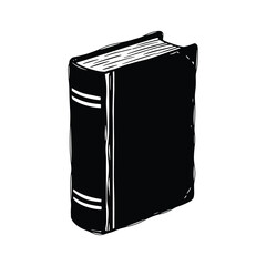 Vintage hand-drawn thick book illustration standing upright on a white background, classic ink sketch style for literature, education, and academic concepts with a minimalist aesthetic.