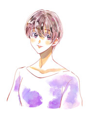 ショートカットの穏やかな笑顔の女性　黒髪