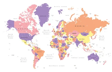 world map. Colourful Illustration showing country names, State names (USA & Australia), capital cities, major lakes and oceans. Print at no less than 36". Jpeg image © oliophotography