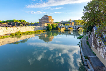 Castle of Holy Angel (Castel Sant'Angelo) and Tiber river in Rome, Italy