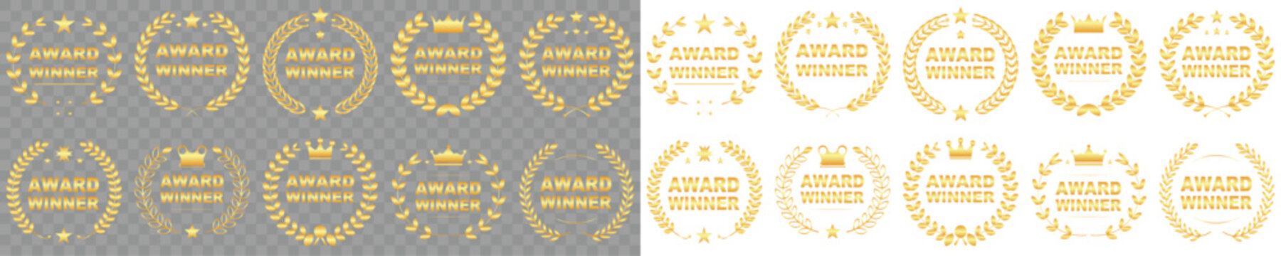 Branch emblem flat silhouette, for success achievement and trophy. Vector set.