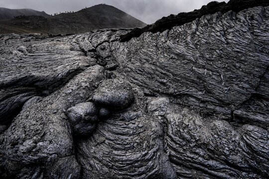 Petrified lava, volcanic rock in bizarre shapes, lava field, volcanic eruption, active table volcano Fagradalsfjall, Kr&yacute;suv&iacute;k volcanic system, Reykjanes Peninsula, Iceland
