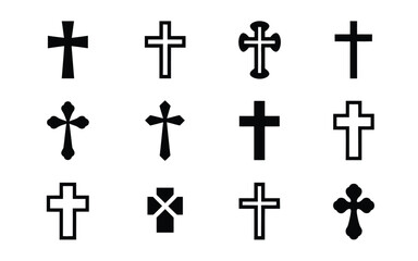 Collection of various cross symbols and shapes on white background