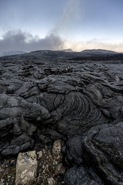 Petrified lava, volcanic rock in bizarre shapes, lava field, volcanic eruption, active table volcano Fagradalsfjall, Kr&yacute;suv&iacute;k volcanic system, Reykjanes Peninsula, Iceland