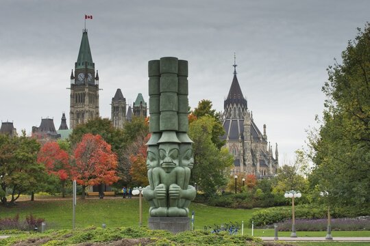 Totem sculpture in front of Parliament building, Ottawa, Canada
