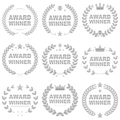 Naklejka premium Award emblem realistic metallic silver, for success achievement and trophy. Vector set.
