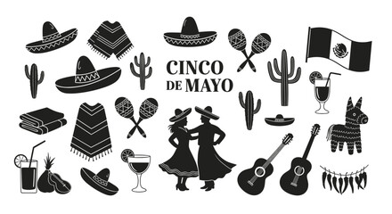 Fototapeta premium Collection of traditional mexican fiesta icons and symbols