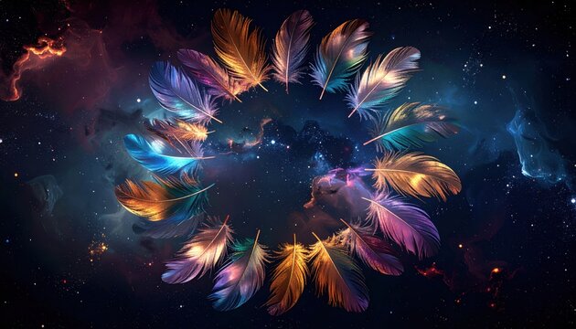 FlyPro Firefly Shimmering Iridescent Feathers Circular Pattern Ethereal Light Abstract Nebula