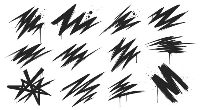 Collection of black abstract lightning bolt shapes