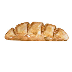 Watercolor bread, hand drawn illustrations, isolated, bakery design, homemade baking