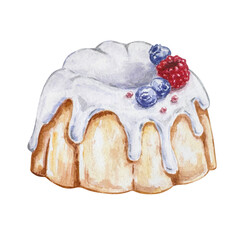 Watercolor pie, hand drawn illustrations, isolated, bakery design, homemade baking.