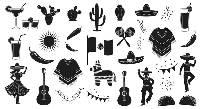 Collection of traditional mexican cultural symbols and festive items