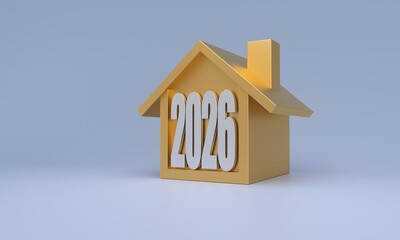 Golden house icon displaying year 2026 real estate