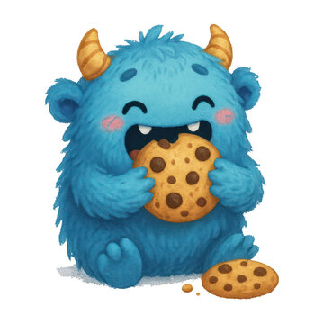 PNG Cute monster eating cookie
