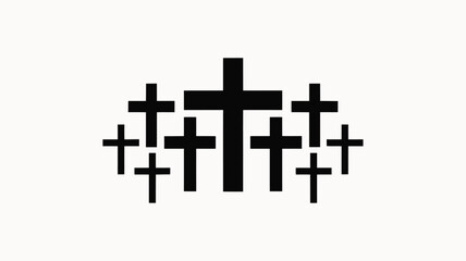 Obraz premium Group of black crosses arranged in a circular pattern around a central large cross on a white background symbolizing faith unity and spirituality in a minimalist design