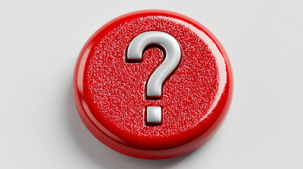 Textured Red Button with Silver Question Mark, Close-up