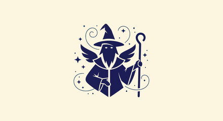 Magician illustration with staff and wings