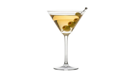 Isolated martini with green olives in a clear glass against a plain backdrop close up studio shot © Anneliese
