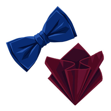 Blue bowtie and burgundy paper fan, folded ribbon shapes, elegant gift accessory set