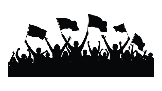 A crowd of people waving flags in the air isolated on white background, Vector