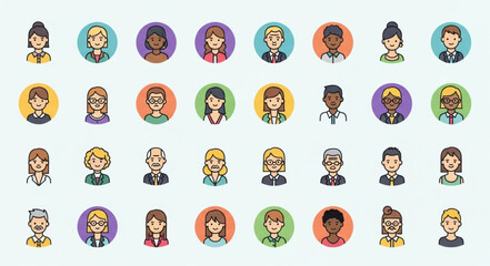 Fototapeta premium Diverse Collection of Cartoon People Avatars in Circles.