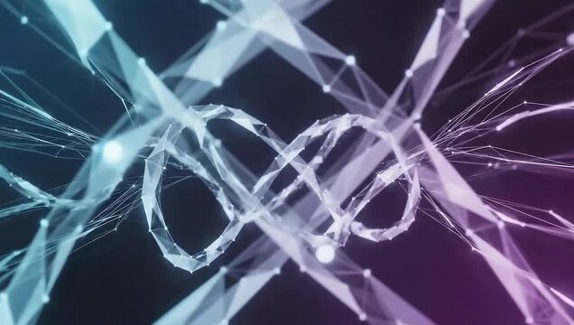 Abstract Digital Network with Interconnected Nodes Forming Infinity Symbol on Gradient Background, Representing Data, Technology, and Global Connec...