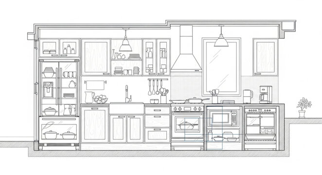 Detailed Architectural Drawing of a Modern Kitchen Layout.