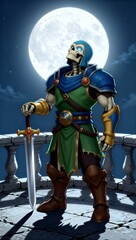 Naklejka premium Skeleton warrior fighting with sword