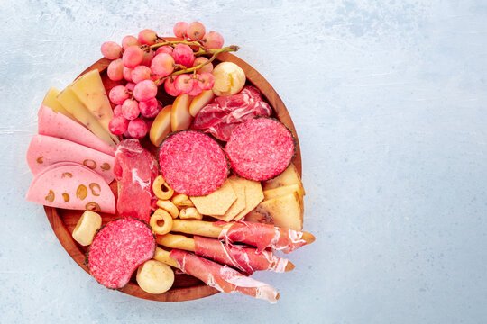 Italian Antipasti tray. Charcuterie platter with cheese and deli meats