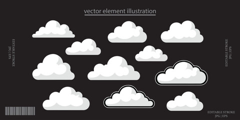Fototapeta premium Clouds vector set, fluffy white cloud shapes illustration