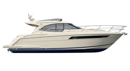 Isolated motor yacht afloat, modern boat on the water, recreational vessel, power boating