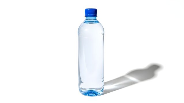 Einzelne Plastikflasche mit stillem Wasser vor wei�em Hintergrund