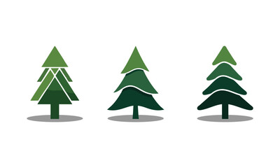 Obraz premium A collection of six stylized tree illustrations in various shades of green, presented from a straightforward viewpoint.