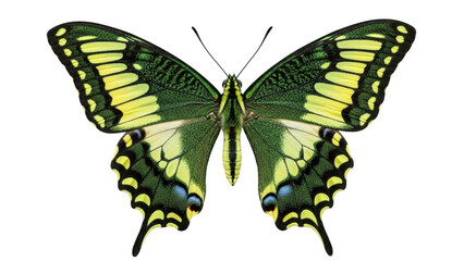 Isolated green and yellow butterfly featuring intricate patterns against a simple backdrop © Aino