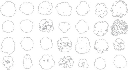 Collection of outline of various tree canopies from a down perspective canopy © Pixel Park