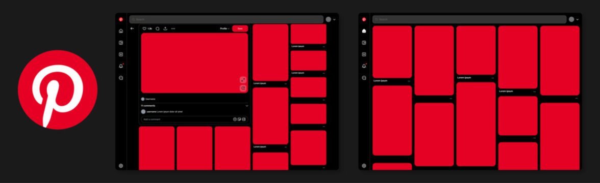 Mockup of the Pinterest application user interface displayed on an screen.
