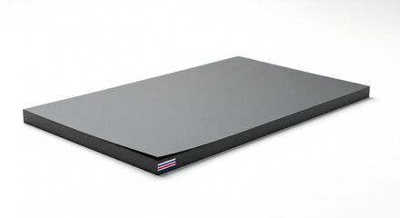 Modern gray mattress with black border and colorful stripes on side