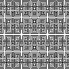 Vector Illustration Y2k Seamless pattern of monochrome concentric square borders. Intricate geometric grid featuring rhythmic line repetition.