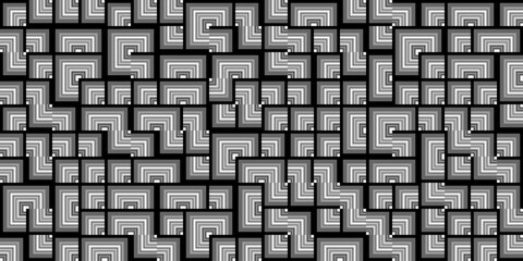 Vector Illustration Y2k Seamless pattern of grayscale concentric square tiles. Monochrome data block grid for crypto, IT, and science.